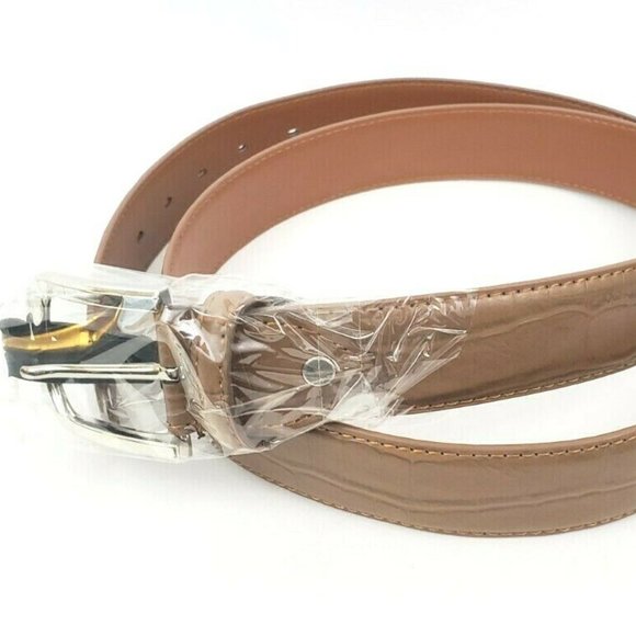 Men's Leather 1.25" Non Reversible Belt Brown Croc - Picture 2 of 11